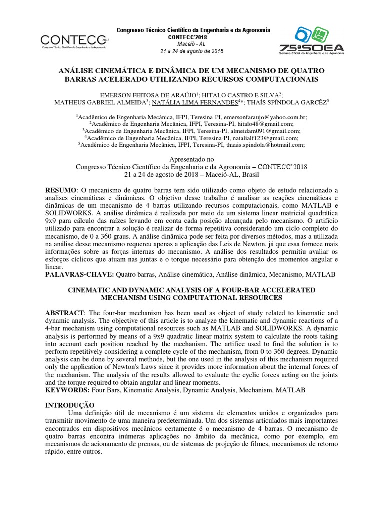 Análise Cinemática e Dinâmica de Um Mecanismo de Quatro PDF