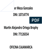 Walter Meza Gonzales DNI: 10714774 Martin Alejandro Ortega Brophy DNI: 77126554 Oficina Cajamarca