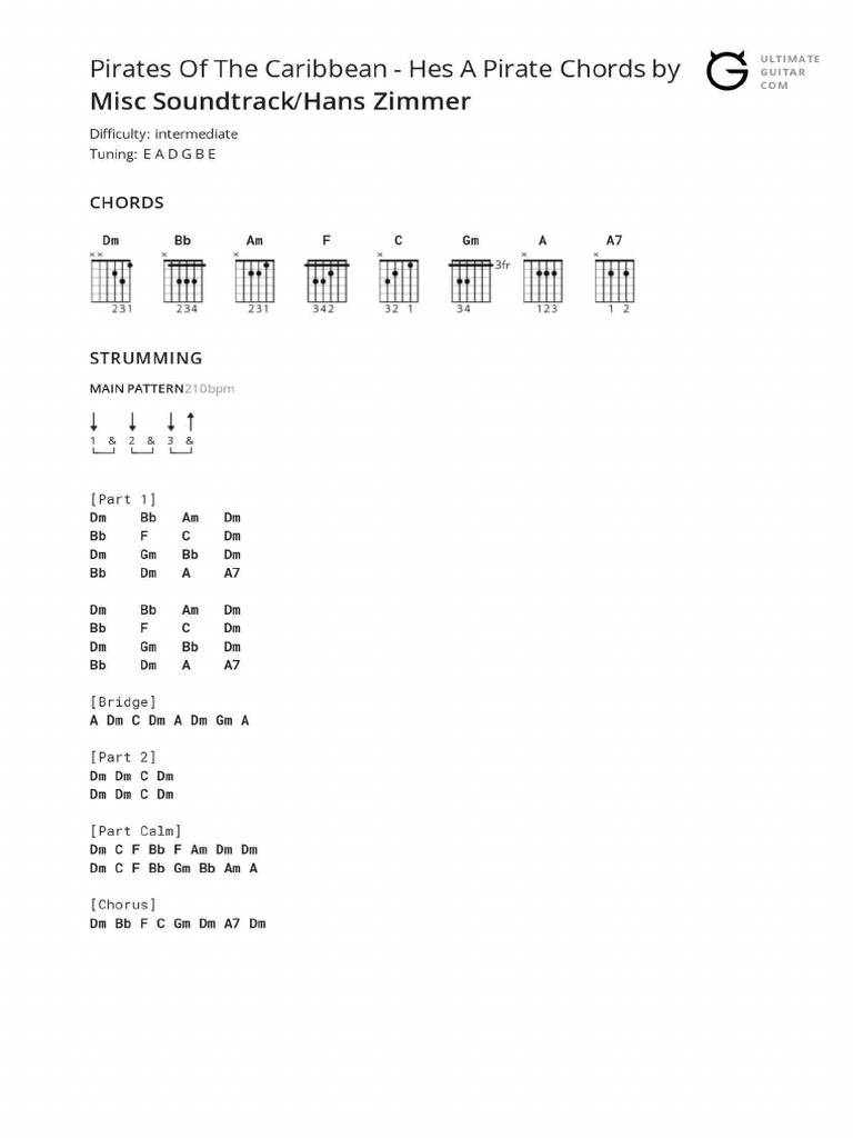 Pirates of the caribbean hes a pirate chords pdf
