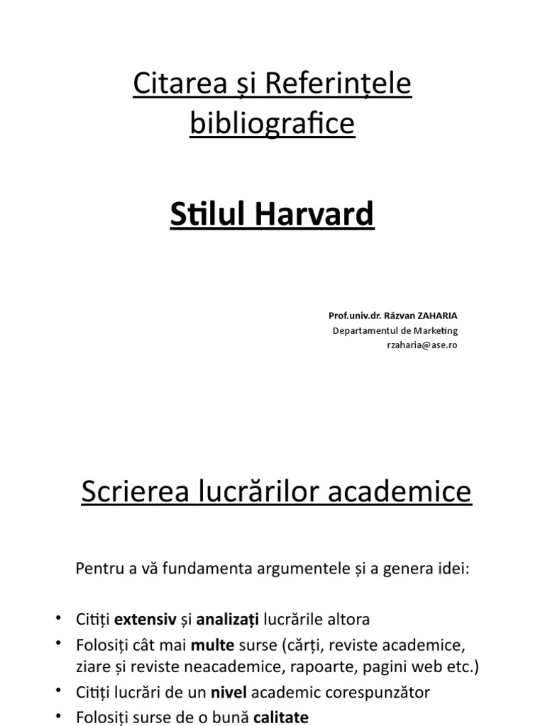 Suport de Curs - Citarea in Stilul Harvard | PDF