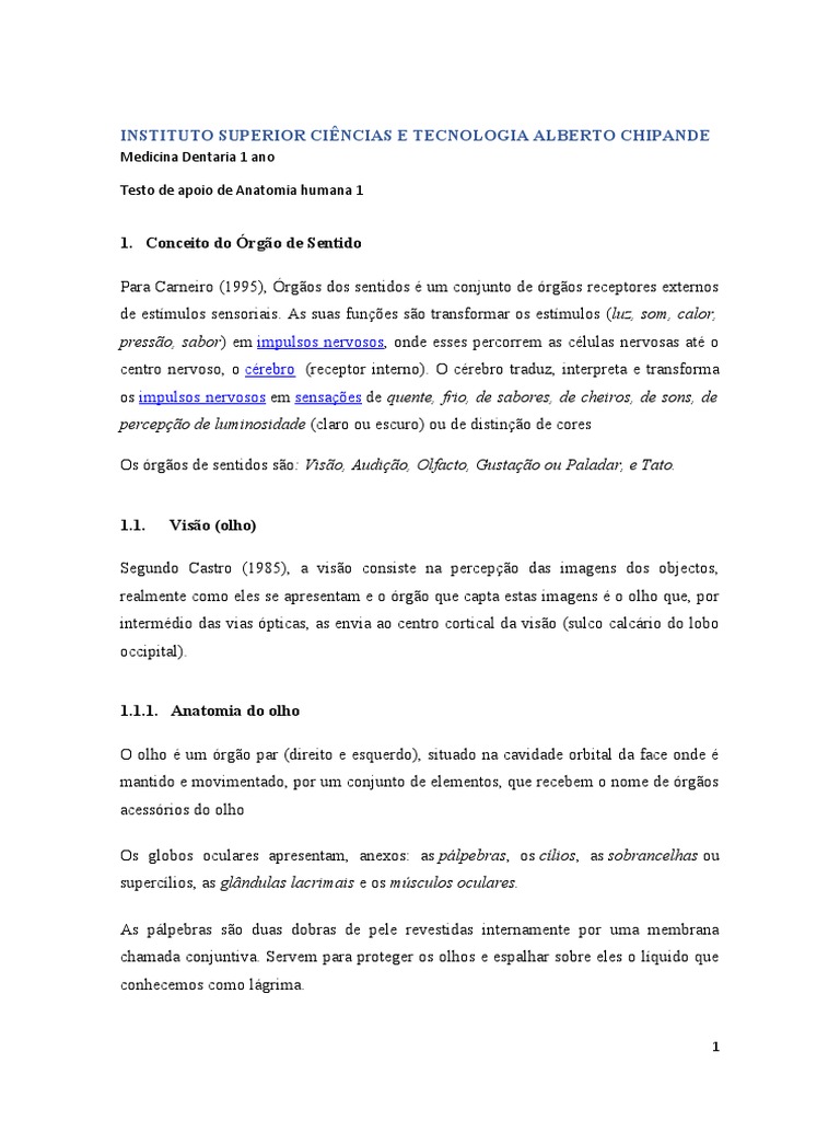 Aula 14 Órgão de Sentido | PDF | Orelha | Olho humano