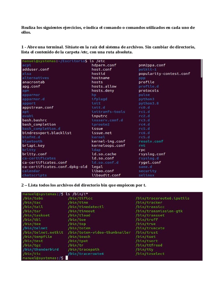 Solución - Práctica 15. Comandos Linux (I) | PDF | Archivo de ...