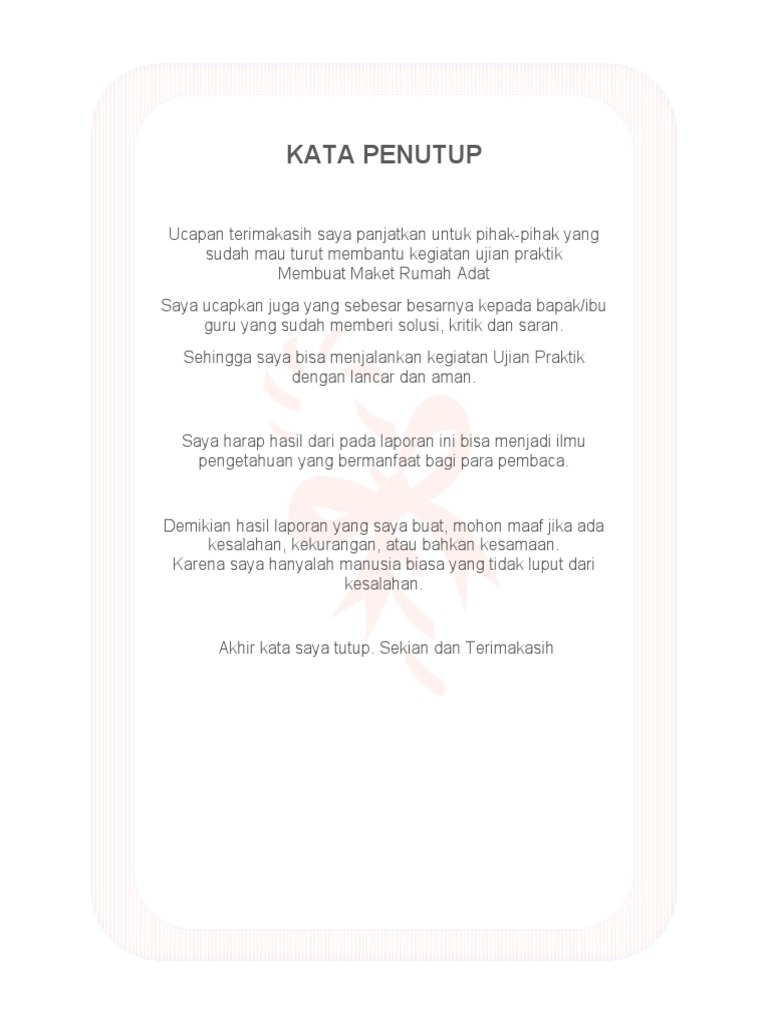 Kata Penutup Laporan Kegiatan Ujian | PDF | Karier & Perkembangan ...