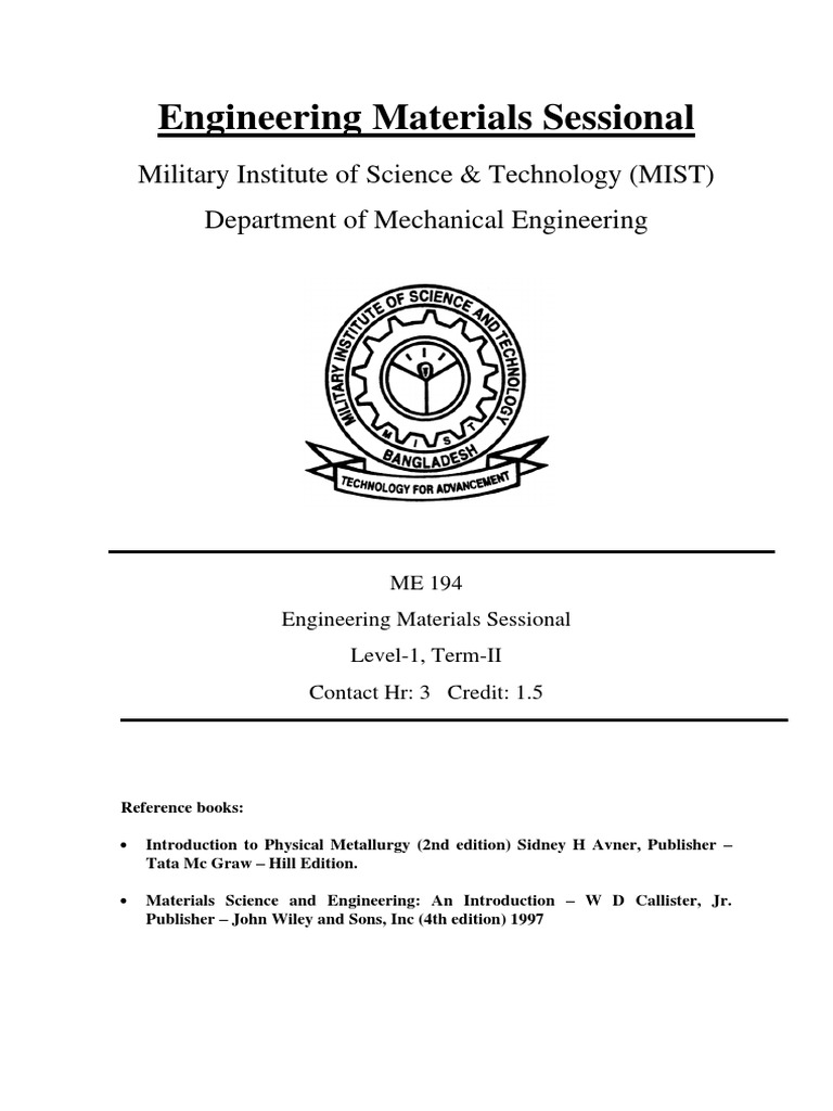 ME - 194 Engineering Materials Sessional | PDF | Phase (Matter) | Heat ...