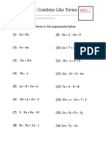 Pre Algebra Practice Worksheet Combine Like Terms