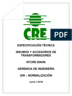 Especificación Técnica Insumos Y Accesorios de Transformadores NTCRE 006/06 Gerencia de Ingeniería Gir - Normalización