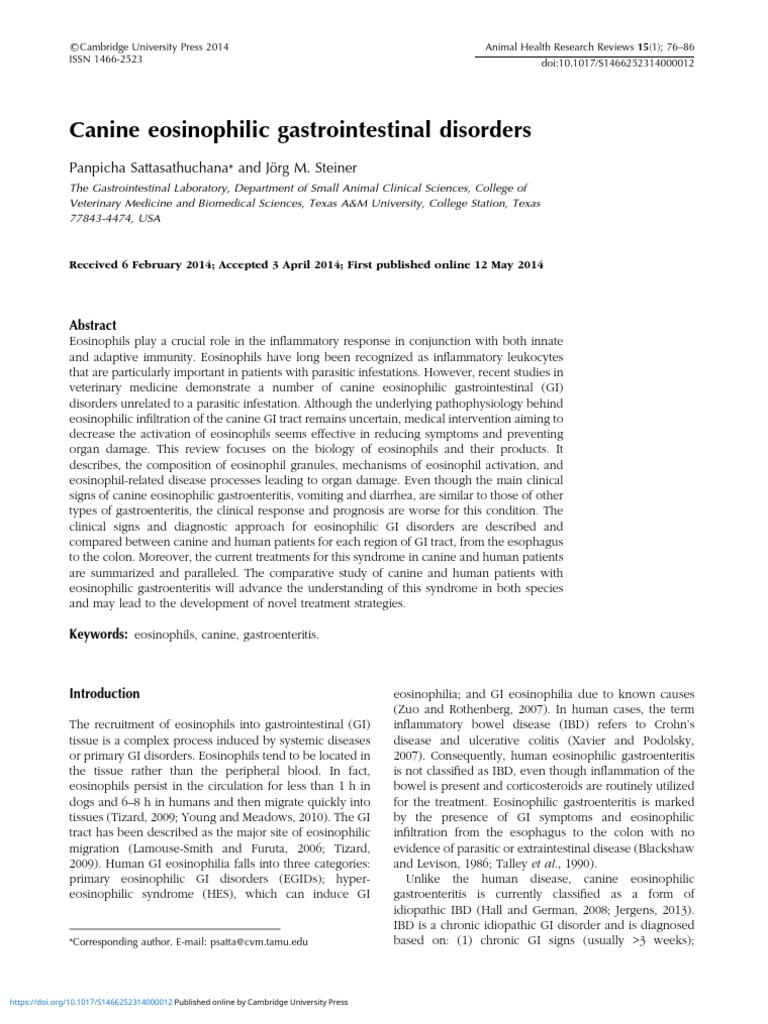 Canine Eosinophilic Gastrointestinal Disorders PDF Inflammatory