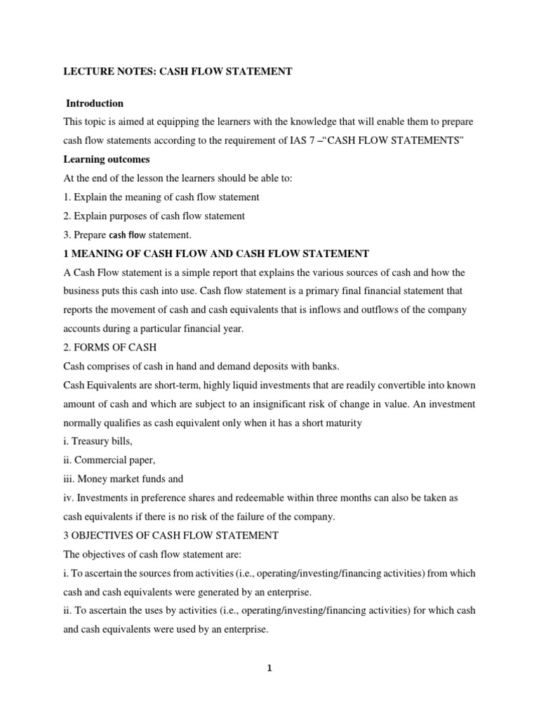 Ias 7 Cash Flow Statement Continued Pdf Cash Flow Statement Investing