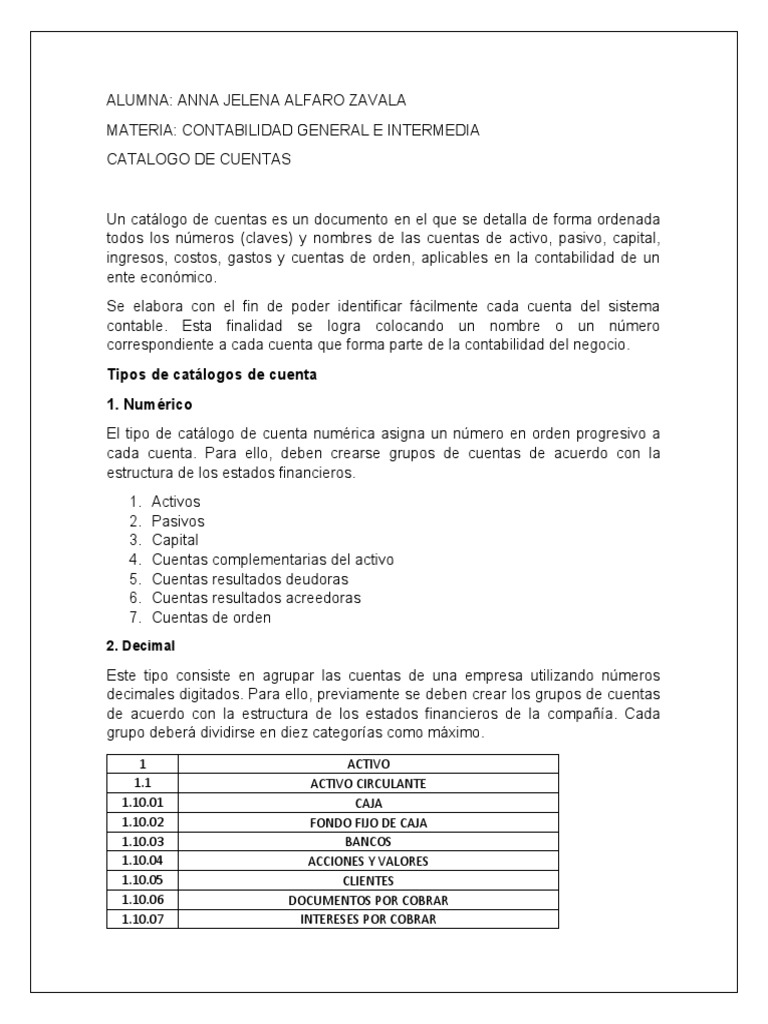 Tipos de Catálogo de Cuentas Contables | PDF | Contabilidad ...