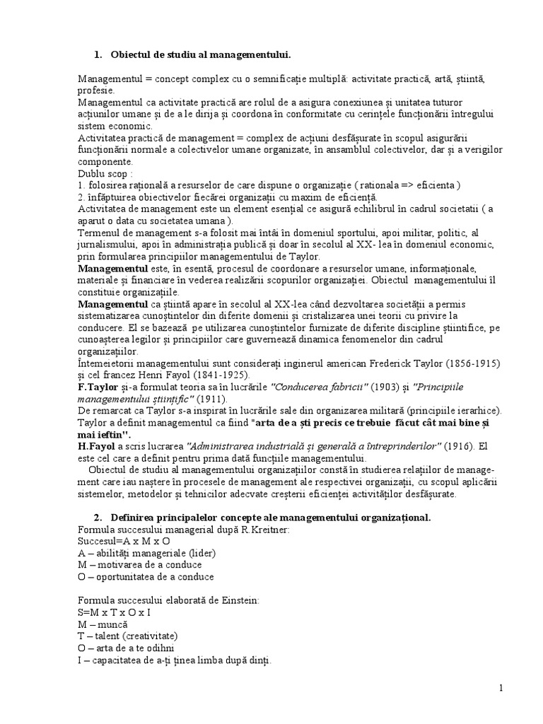Rasp Subiecte Examene Management Organizațional | PDF