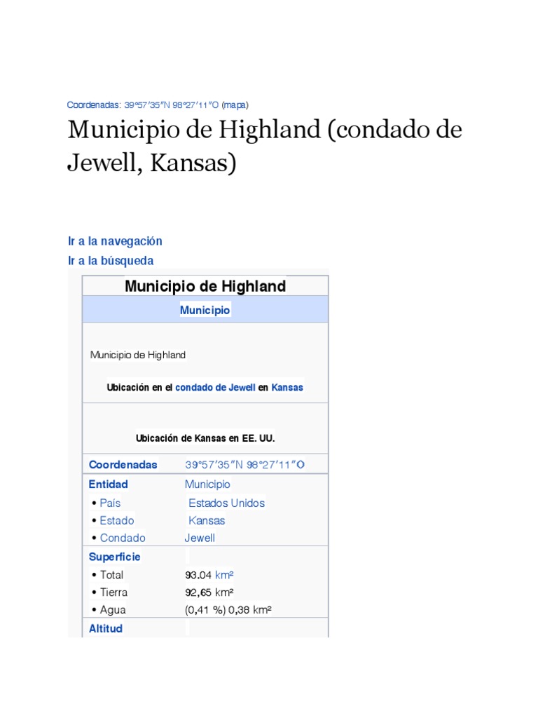 Municipio de Highland (Condado de Jewell, Kansas) PDF Wikipedia