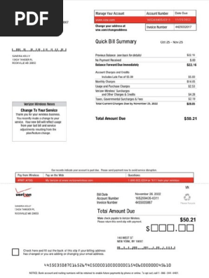 My verizon wireless bill Sandra