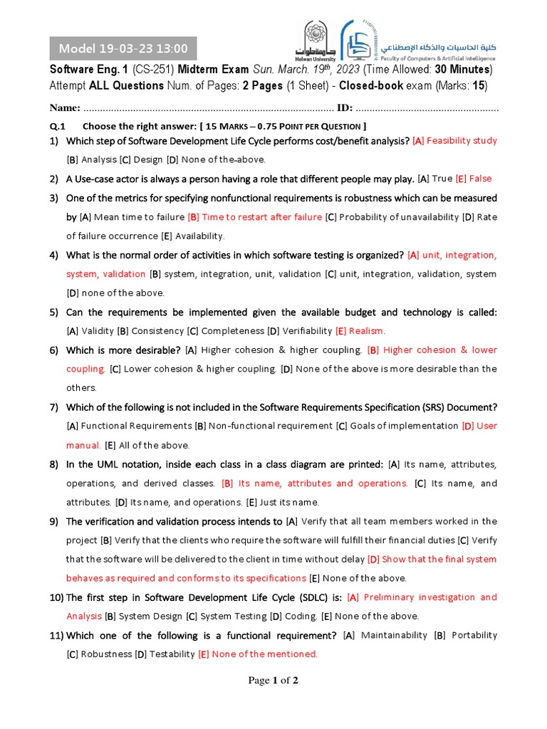 CS-251 Software Engineering Midterm Exam | PDF | Software Engineering ...