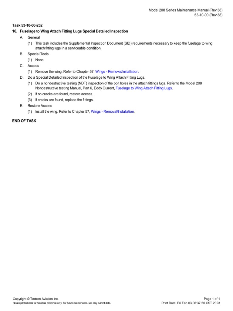 Task 53-10-00-252 16. Fuselage To Wing Attach Fitting Lugs Special ...