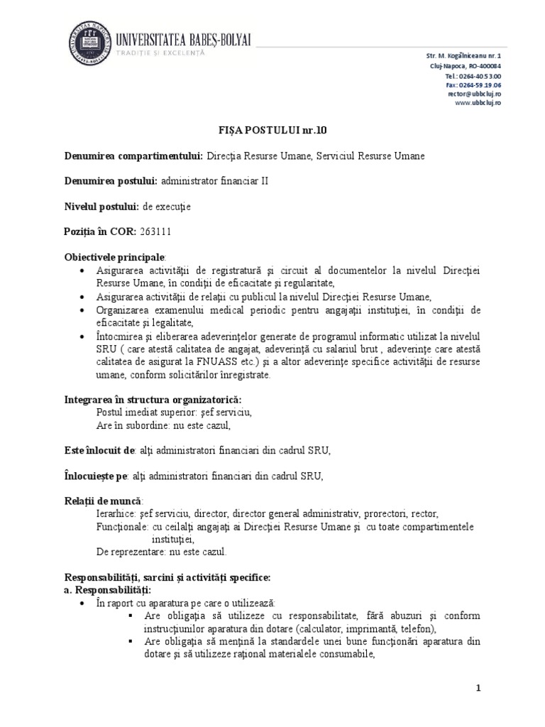Model Formular Fisa Post Completata | PDF