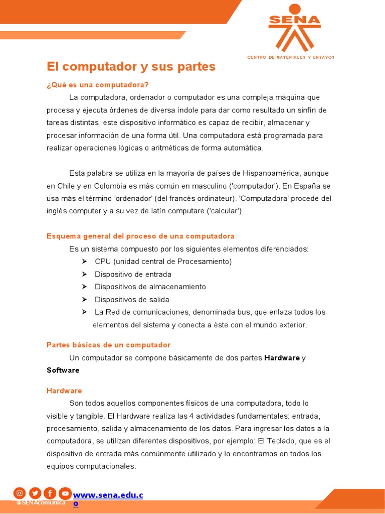 Computador y Sus Partes | PDF | Hardware de la computadora | Periférico
