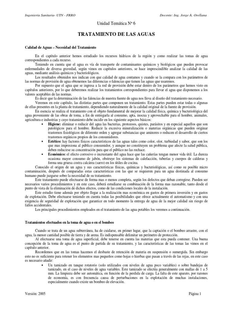 Unidad - Tematica - No - 6 - Tratamiento de Aguas | PDF | Agua | Cloro