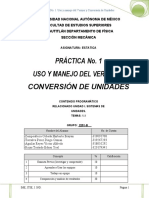 Práctica No. 1 Uso Y Manejo Del Vernier Y Conversión de Unidades