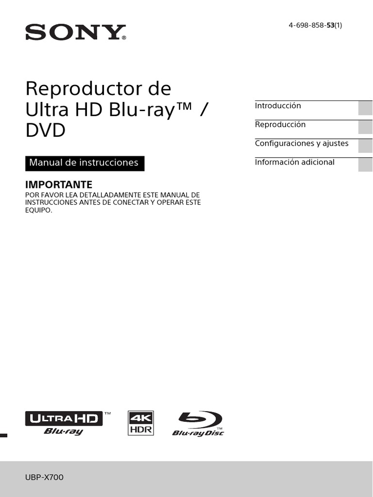 Manual de Instrucciones Sony UBPX700 PDF PDF Blu Ray Hdmi