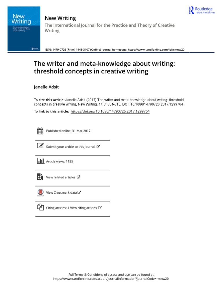 Adsit, J. 2017. The Writer and Meta-Knowledge About Writing - Threshold ...