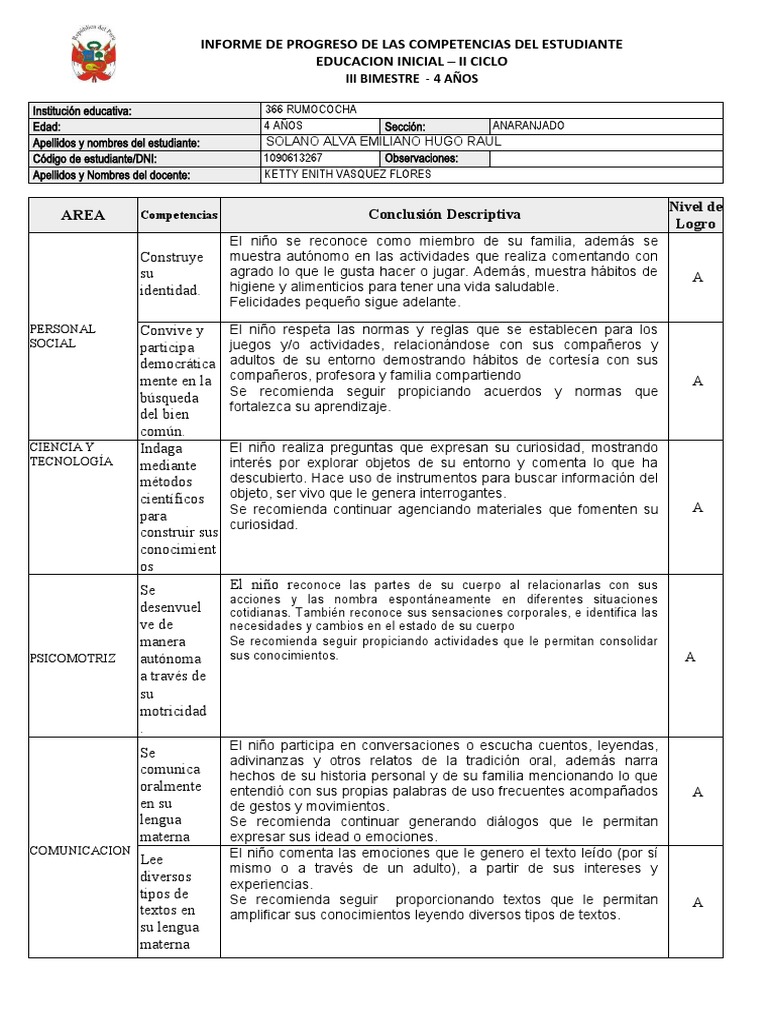 4 Años - Informe de Progreso | PDF | Educación de la primera infancia ...