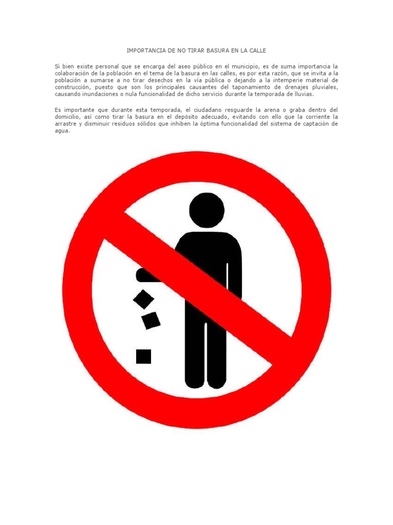 No Tirar Basura en la Calle: Su Importancia | PDF