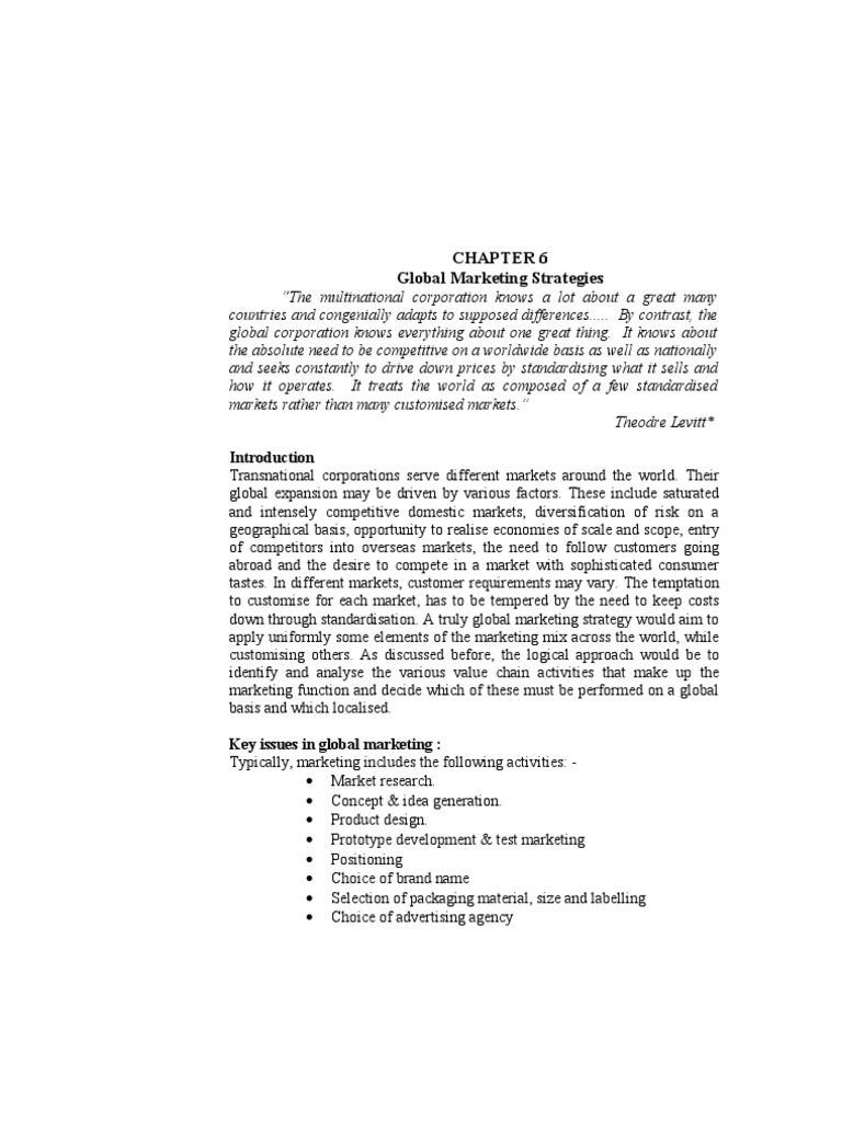 CHAPTER 6 Global Marketing Strategies | PDF | Marketing Strategy ...