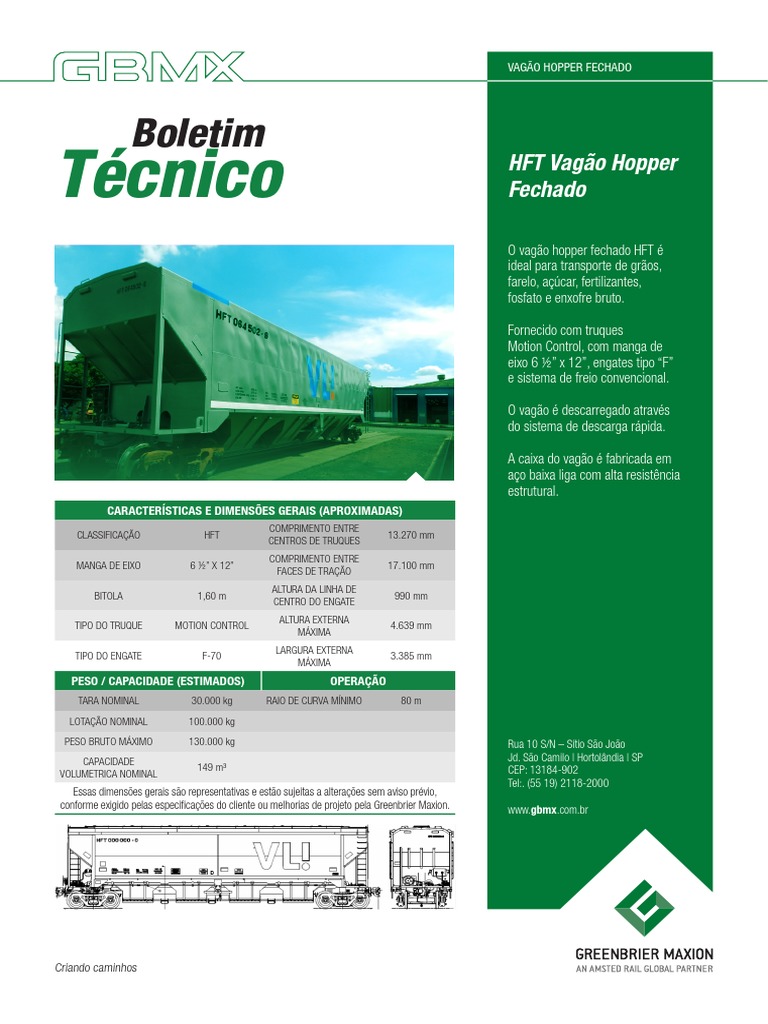 HFT Vagão Hopper Fechado: Especificações e Uso | PDF