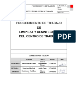 Procedimiento de Trabajo de Limpieza y Desinfección Del Centro de Trabajo