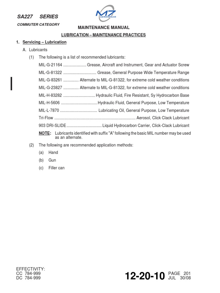 SA227 Series Lubrication Manual | PDF | Bearing (Mechanical) | Aircraft ...