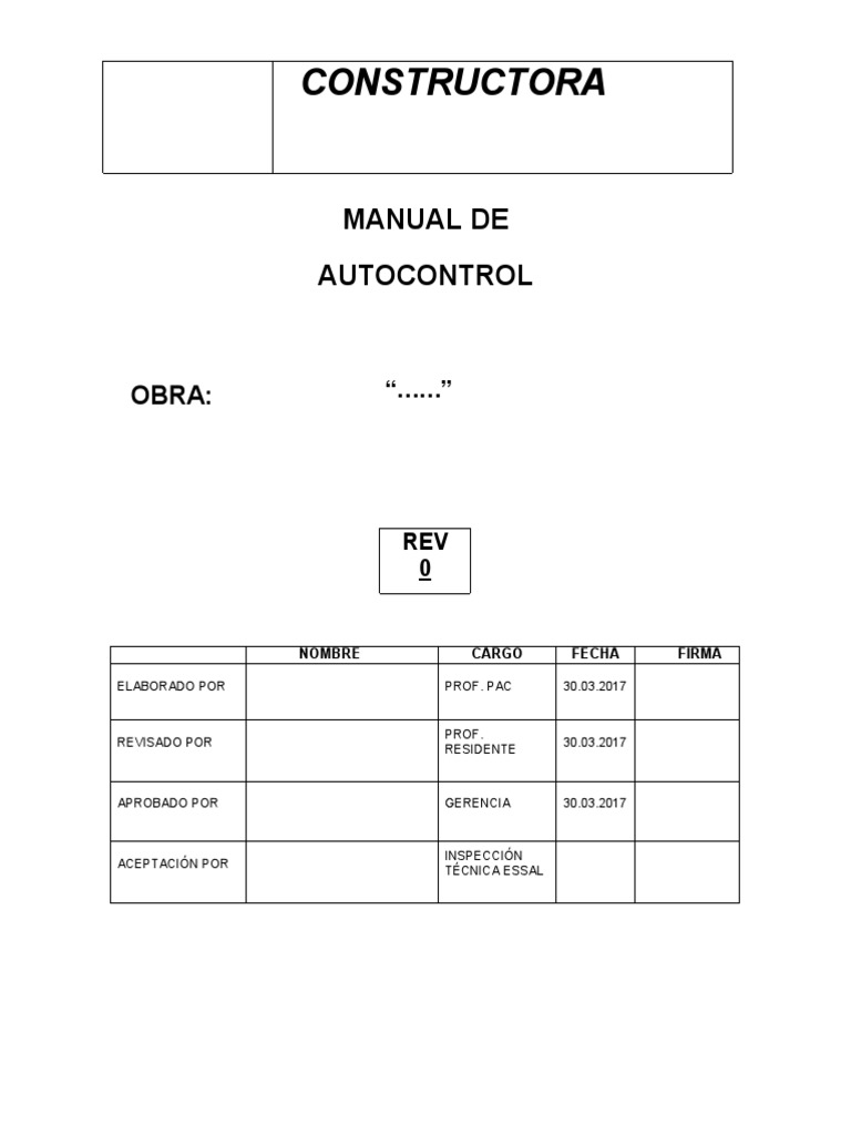 Manual de Autocontrol Constructora C1 | PDF | Hormigón | Acero