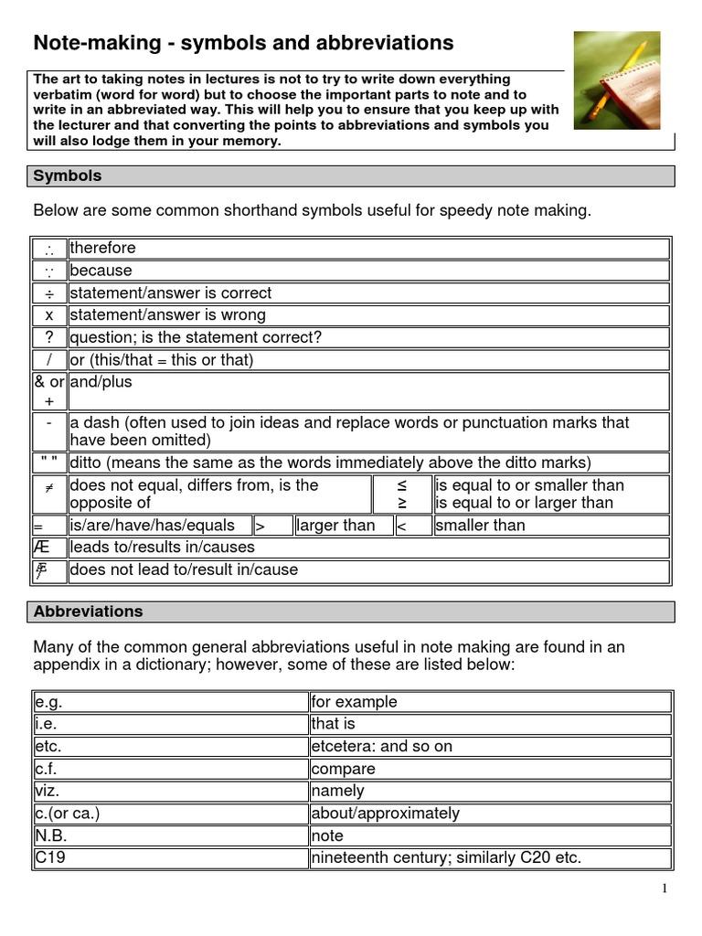 Note-Making Symbols and Abbreviations | PDF | Cognitive Science | Writing