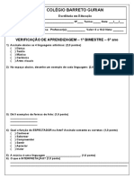 Verificação de aprendizagem de artes do 6o ano