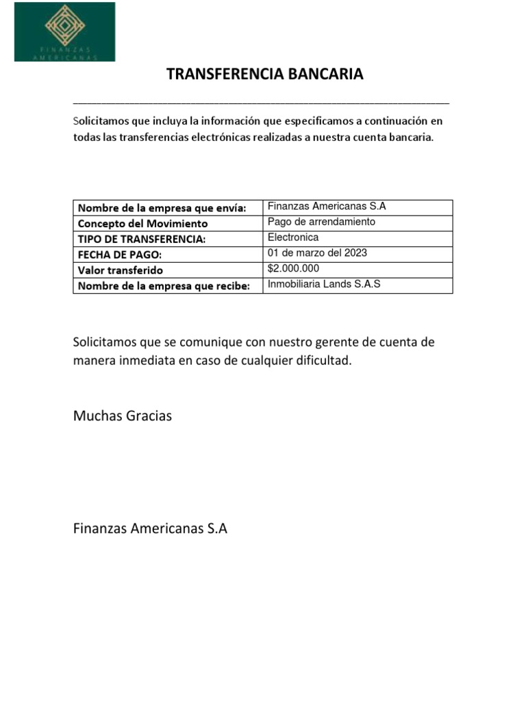 Instrucciones para Transferencias Bancarias | PDF | Finanzas y dinero