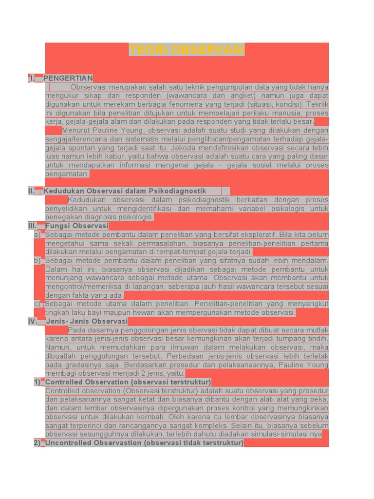 Teori dan Metode Observasi Penelitian | PDF