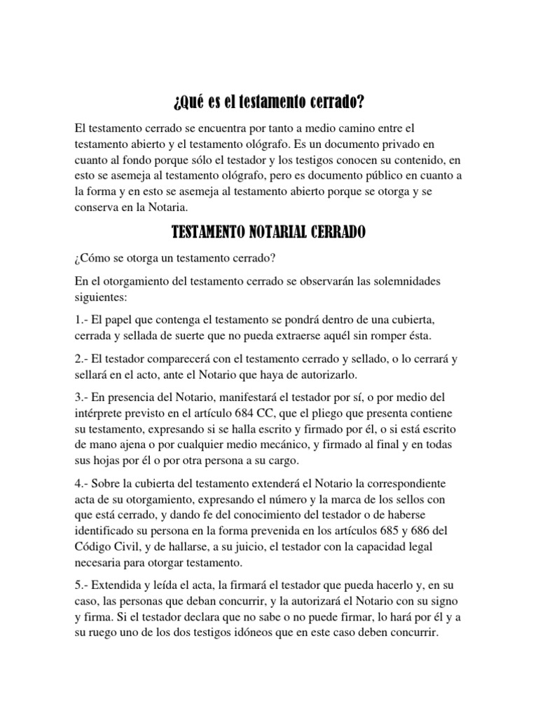 Qué Es El Testamento Cerrado | PDF | Voluntad y testamento