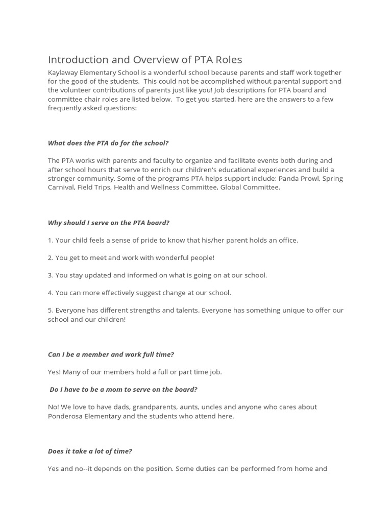 Pta Duties PDF Board Of Directors Committee