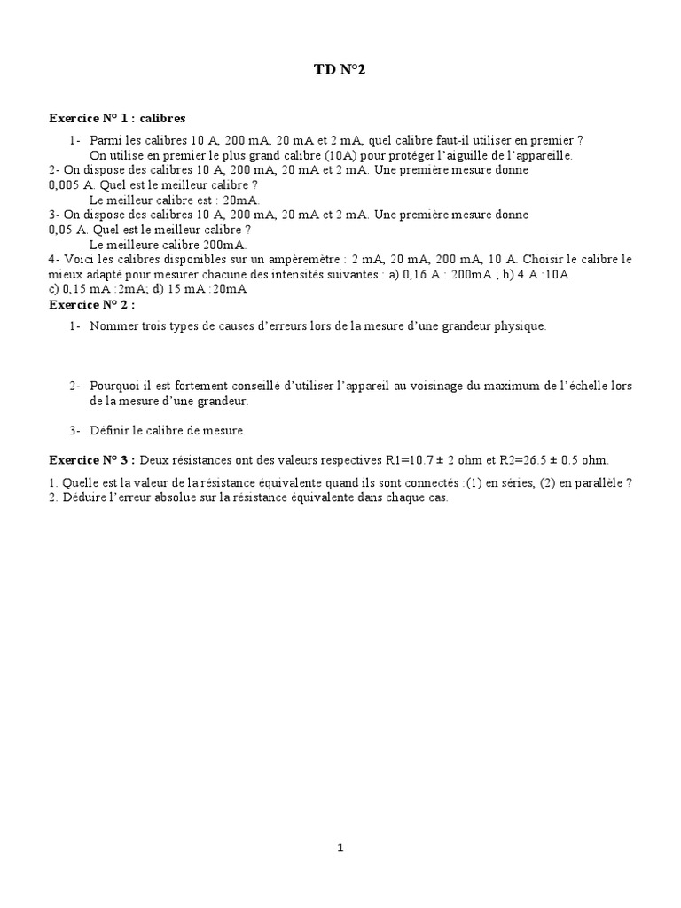 TD2 PDF | PDF | Résistance (électricité) | Physique appliquée et ...