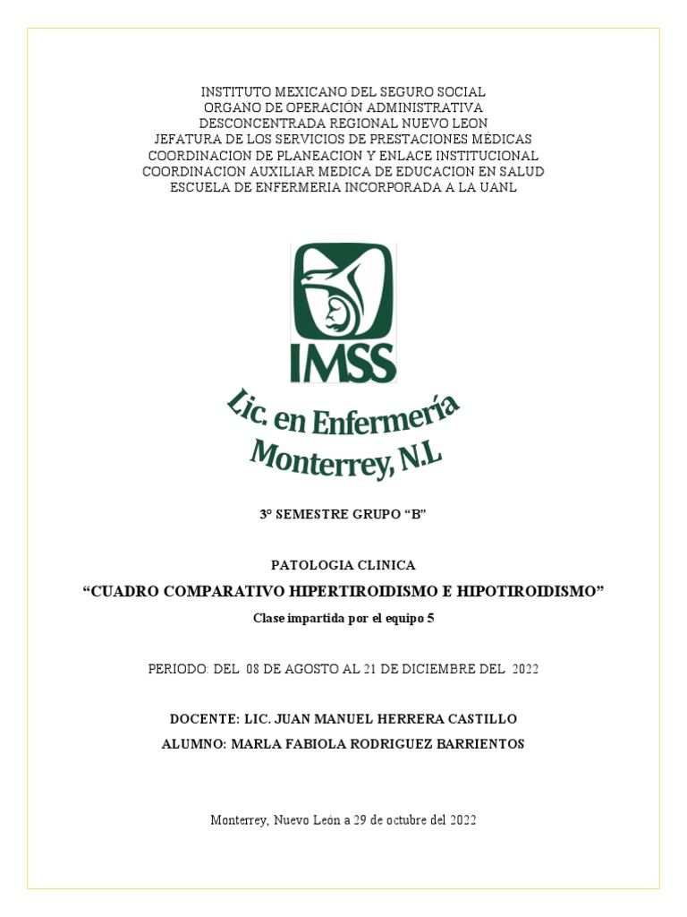 Cuadro Comparativo Hipo e Hipertiroidismo PDF Hormona estimulante