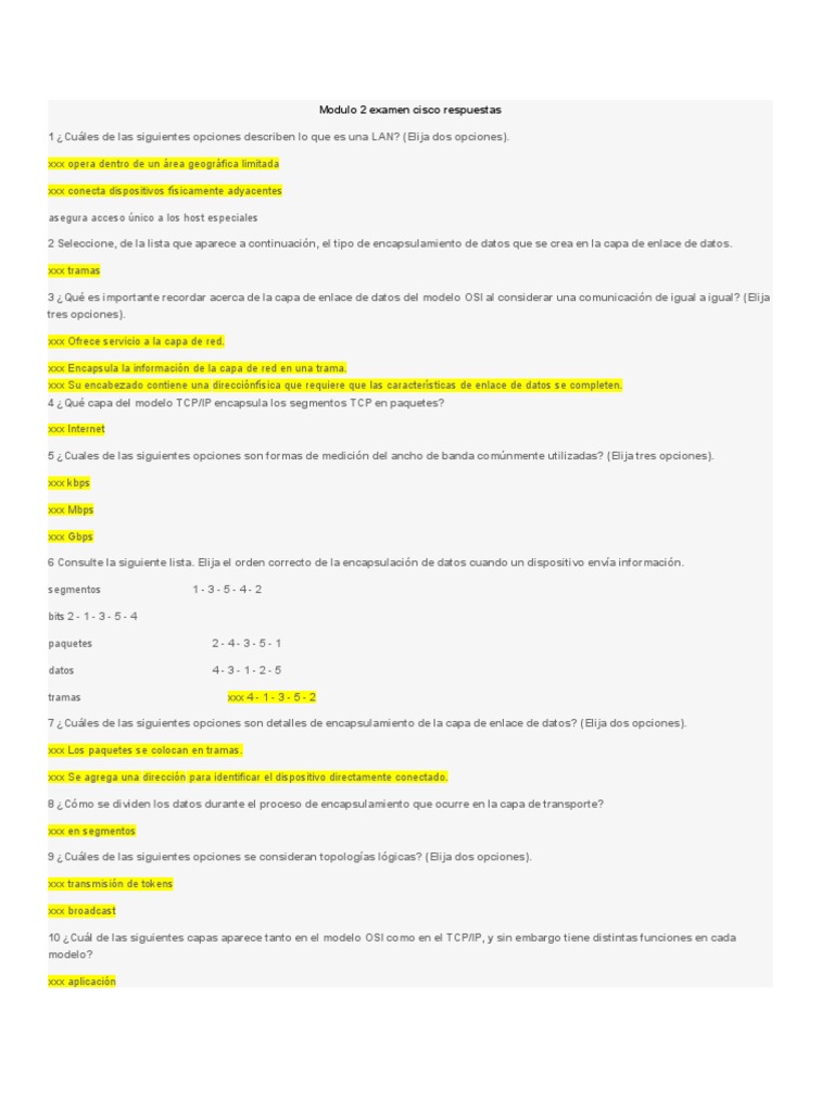 Modulo 2 examen cisco respuestas pdf red de computadoras