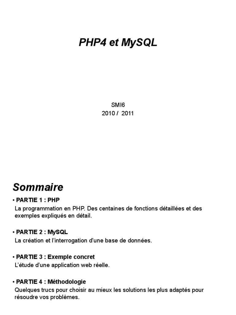 Guide complet sur PHP4 et MySQL | PDF | PHP | Internet