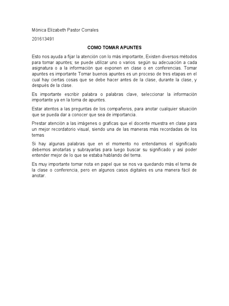 Como Tomar Apuntes Pdf