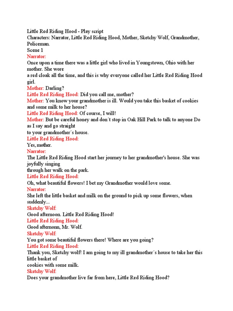 Little Red Riding Hood Play Script | PDF | Little Red Riding Hood