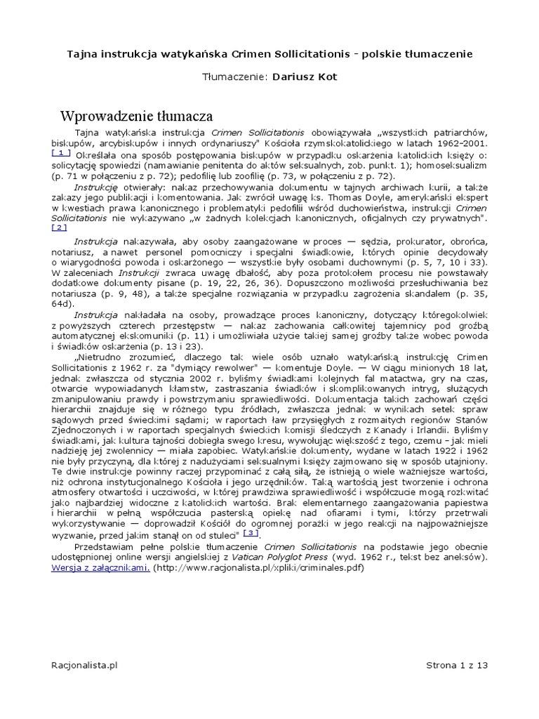 Crimen Sollicitationis Polskie Tłumaczenie PDF