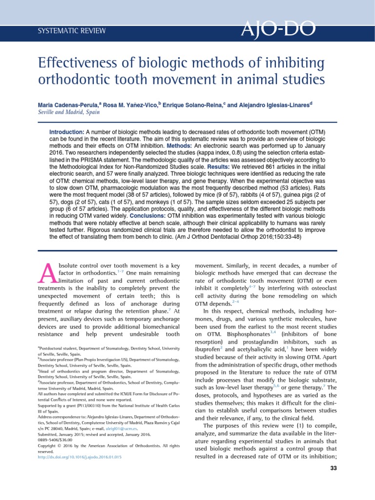 Effectiveness of Biologic Methods of Inhibiting Orthodontic Tooth