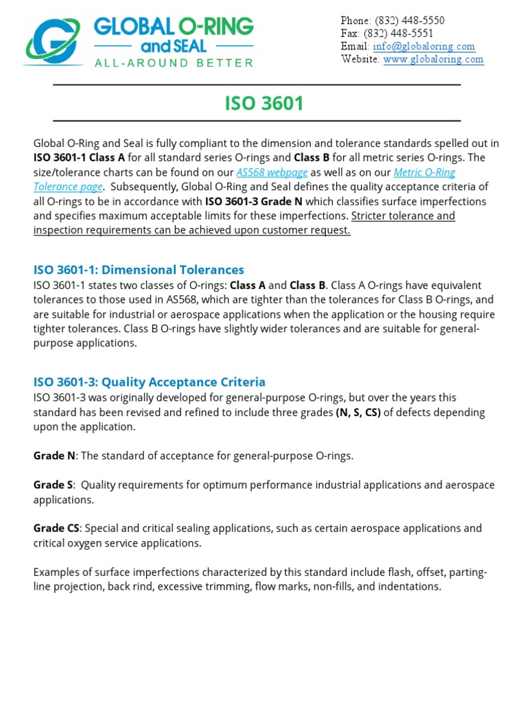 ISO 3601 O-Ring Standards Overview | PDF | Technology & Engineering