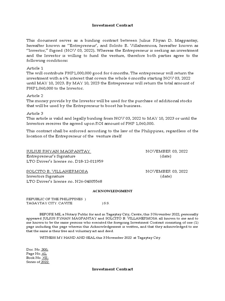 Investment Contract | PDF | Investing | Entrepreneurship