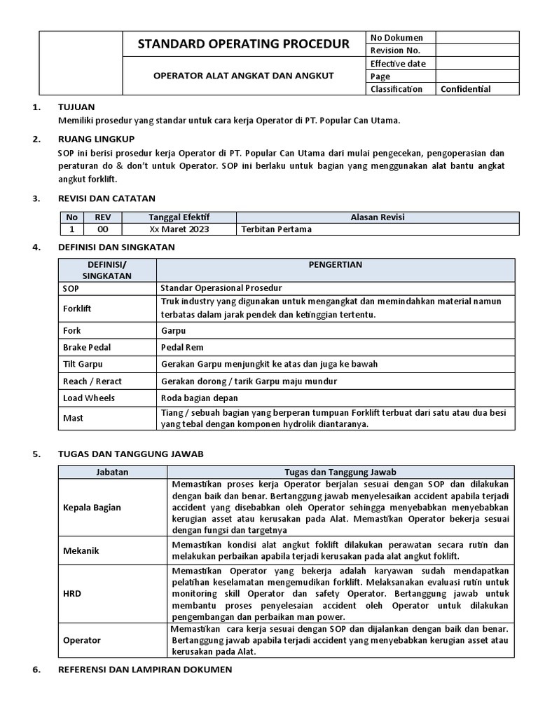 SOP Pengoperasian Forklift di PT. Popular | PDF