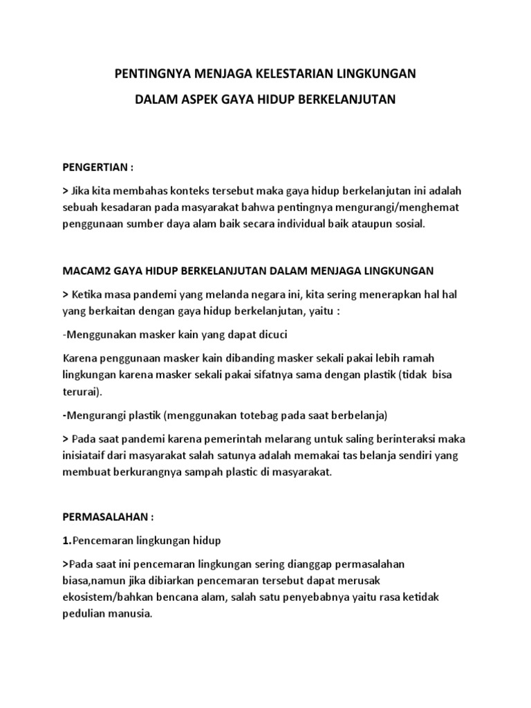 ARTIKEL GAYA HIDUP BERKELANJUTAN DALAM (1) | PDF