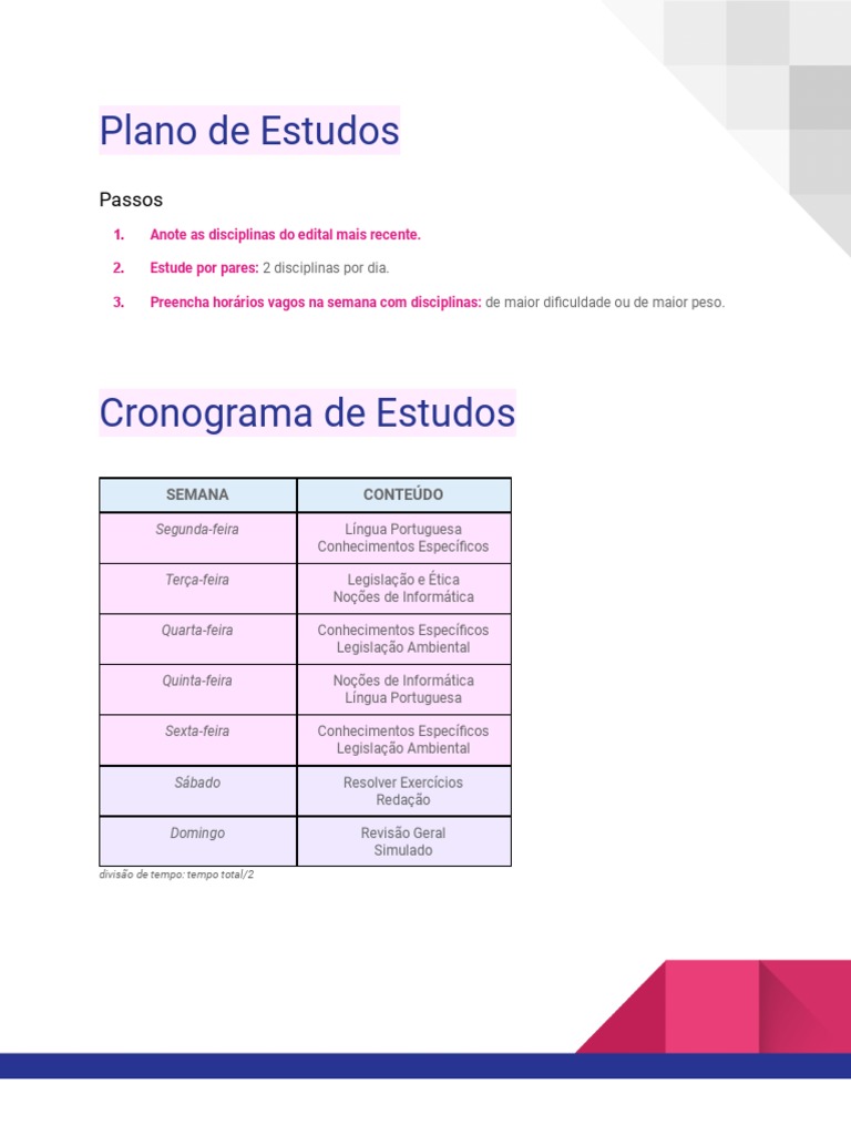 Plano de Estudos para Concursos | PDF